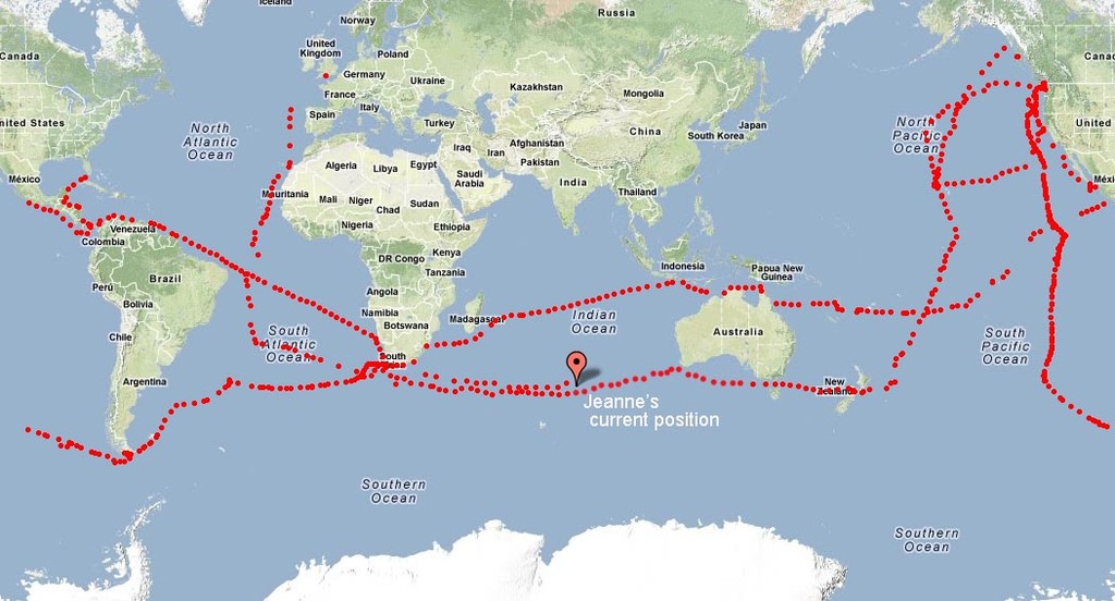 Jeanne Socrates sailing routes so far and her current position ©  SW